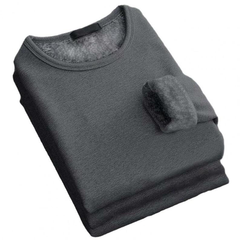 Camiseta básica de manga larga para hombre, Jersey elástico de felpa suave, cuello redondo, cálido, Otoño e Invierno