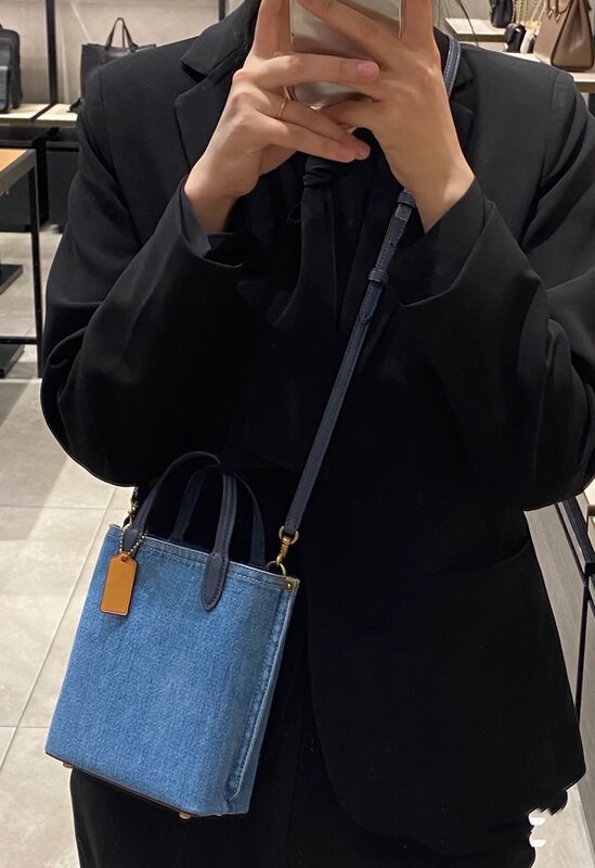 Amerykański styl Retro Mini Tote Bag Damska letnia torebka na ramię Blue Canvas Denim Basket Bag Cute Small Bucket Bag