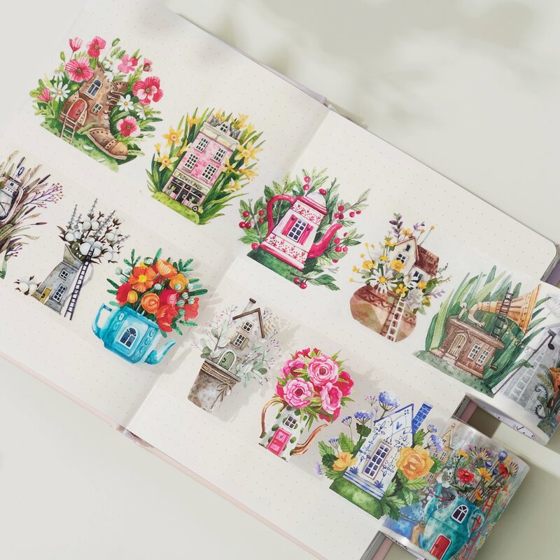 PET & Kertas selotip Washi lebar 6cm bunga merek asli tempel stiker buku tempel latar belakang buku harian luar biasa