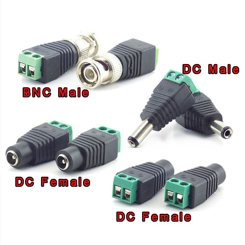 Adaptateur BNC pour bande lumineuse LED CCTV, connecteur mâle, prise femelle, câble d'alimentation CC, 12V, 2.1x5.5mm, 1 pièce, 2 pièces, 10 pièces