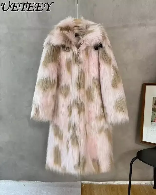 Высококачественные роскошные пальто из искусственного меха лисы, подходящие по цвету, женское длинное пальто, новинка зима 2023, свободная плюшевая Меховая куртка выше колена для женщин