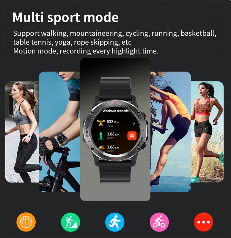 男性と女性のためのコネクテッドスポーツウォッチ,1.39インチ画面,防水IP68,Bluetooth通話,AndroidおよびiOS電話用