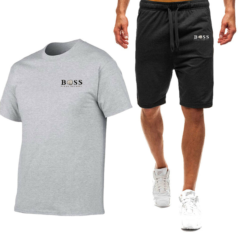 Camisetas masculinas de manga curta esportiva e lazer, shorts de corrida fitness, conjuntos estampados, fornecimento direto do fabricante, novo, verão