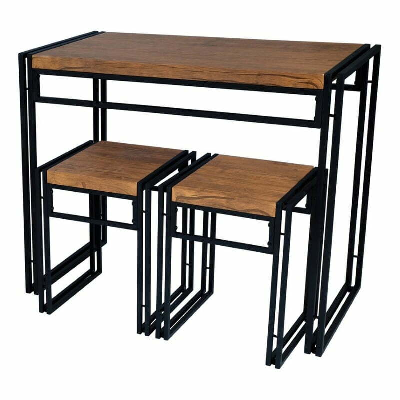 アーバンウッドグレインダイニングテーブルセット、質感トップ、キッチン、ビストロパブ、トップ、バーの高さ、デュアルビーム鋼、3個