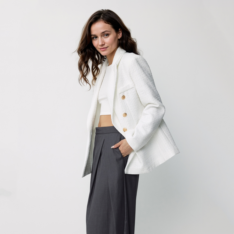 TAOP & ZA 2024 giacca da donna di media lunghezza doppiopetto testurizzata a 4 colori in stile europeo e americano