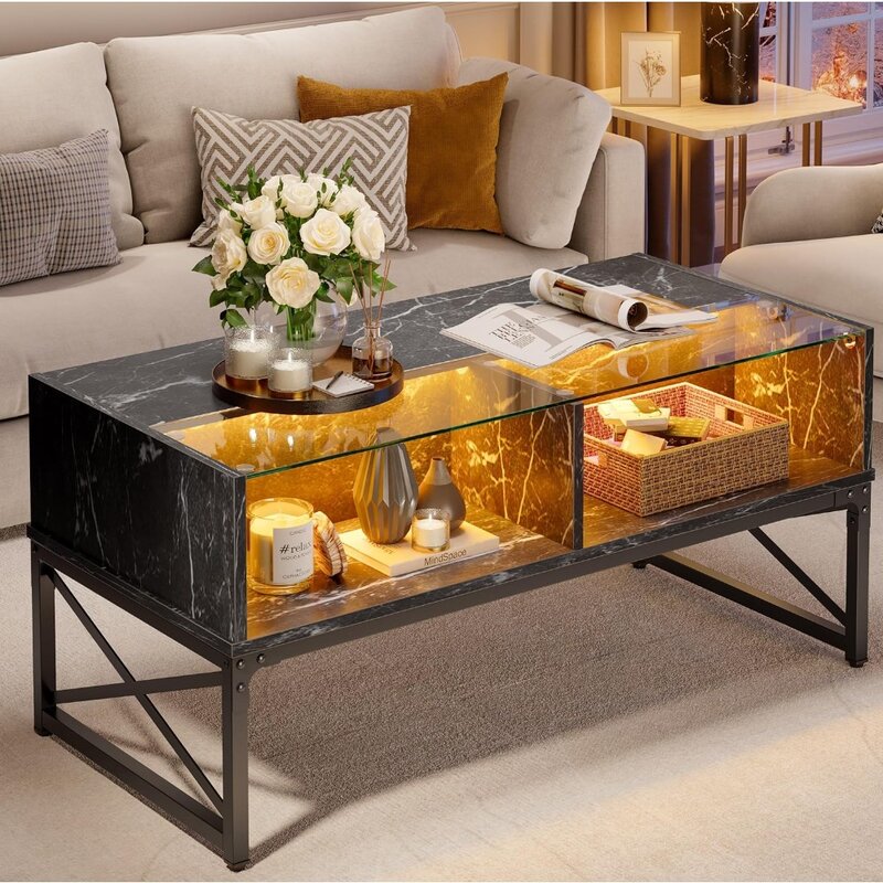 LED Coffee Table, 42 Inch Large Living Room Center Tables, Smart Gaming Tea Tables for Home Office, Coffee Table