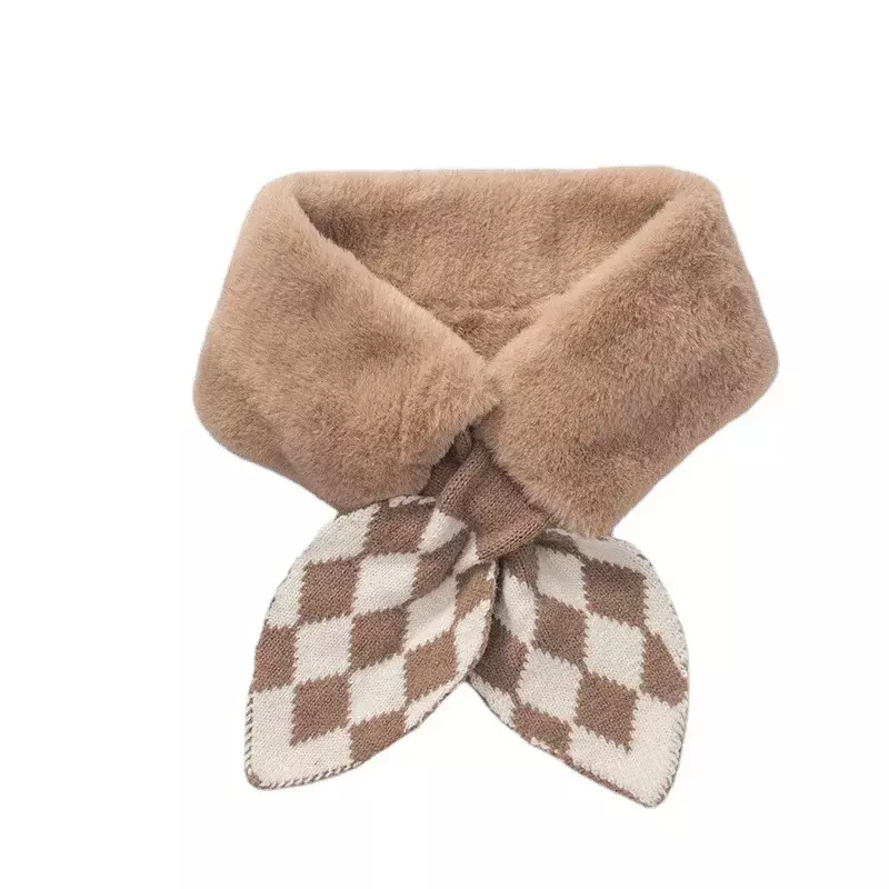 한국 양모 니트 크로스 턱받이 플러시 따뜻한 스카프, 겨울 가짜 렉스 토끼 모피 스트라이프, 두꺼운 가짜 칼라 넥 가드 스카프