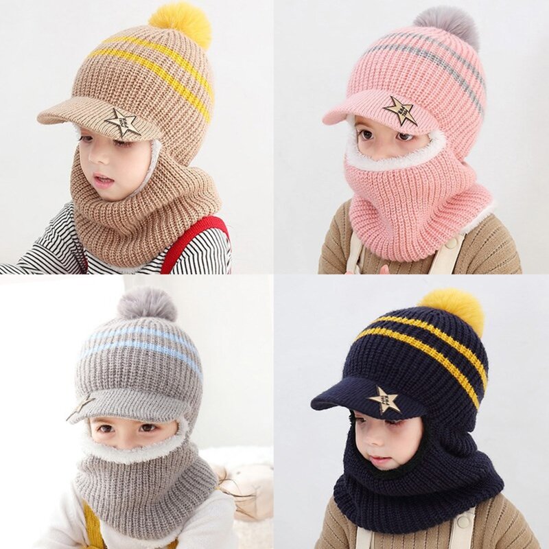 Hooded Hat Toddler Knitted Kid Hat Hood Skull Caps Winter Hat Fleece Lining