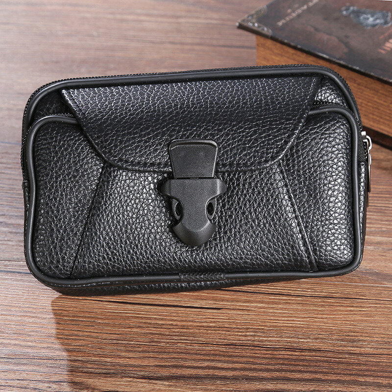 Multifunctional Leather Waist Packs Solid Color Men Business Style Belt Bag Horizontal And Vertical Section Wallet Case Purse