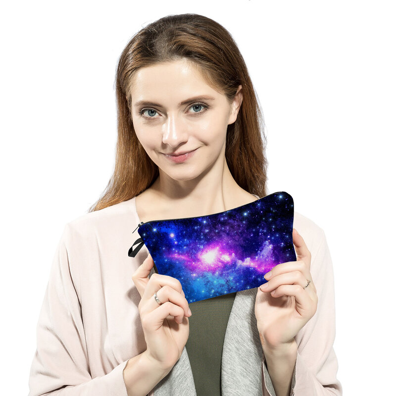 Borsa cosmetica da donna da viaggio all'aperto brillante Galaxy Print borsa da toilette con pochette da donna Casual organizzatore di trucco portatile per donna