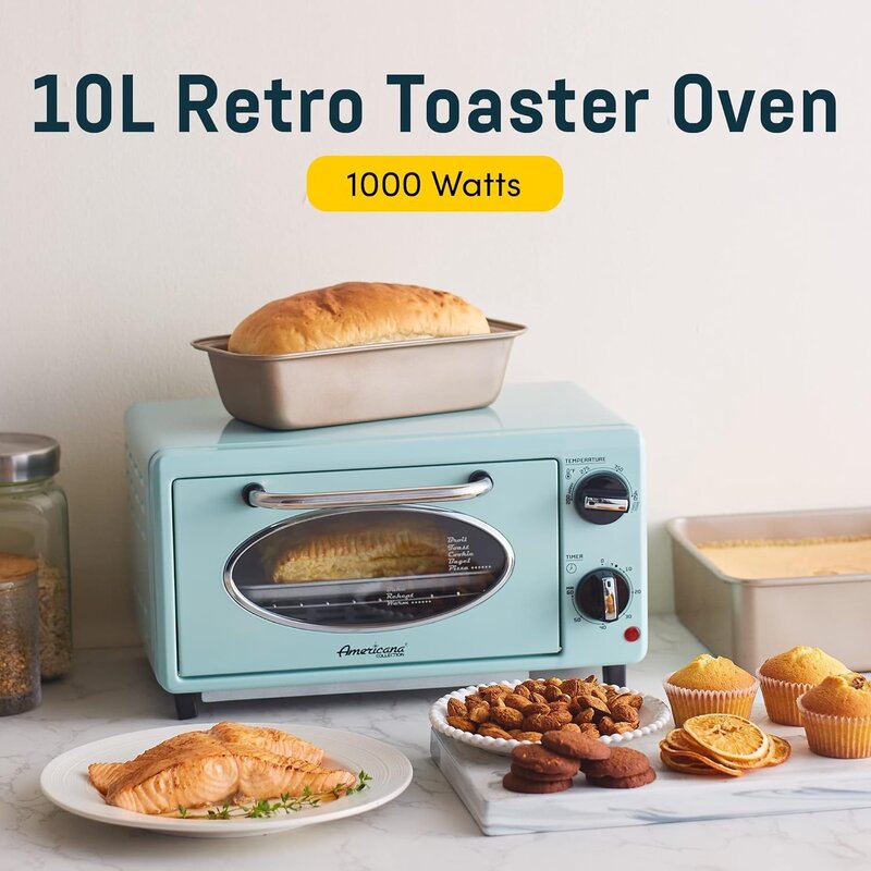 Retro toster nablatowy kontrola temperatury w piecu i regulowany 60 minutowy Timer 1000 Watt