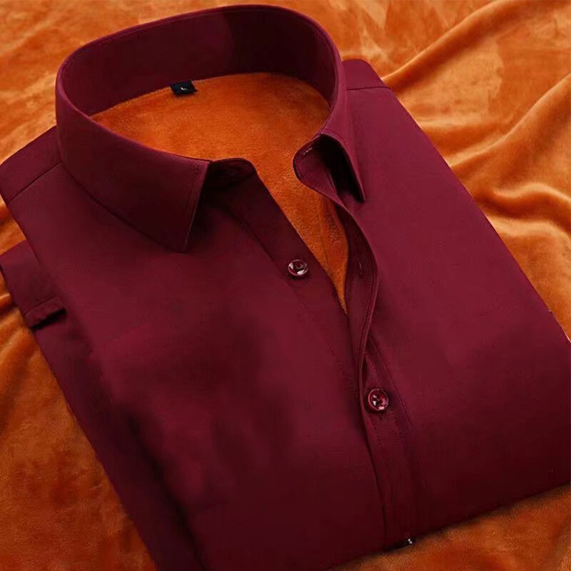 Camisa de vestir holgada de negocios para hombres, camisa de manga larga con forro de felpa, perfecta para bodas y ocasiones formales