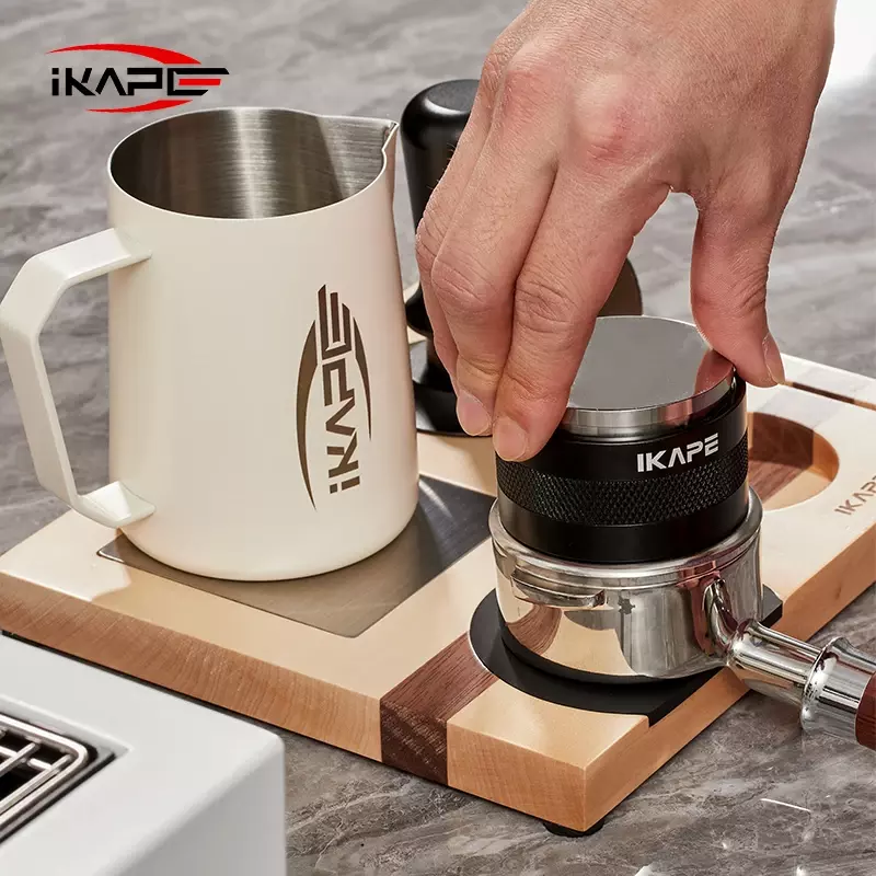 IKAPE Espresso Tamper Base, Espresso Accessories Organizer Box Compatible with All Size Espresso Brand Accessories, Maple&Walnut