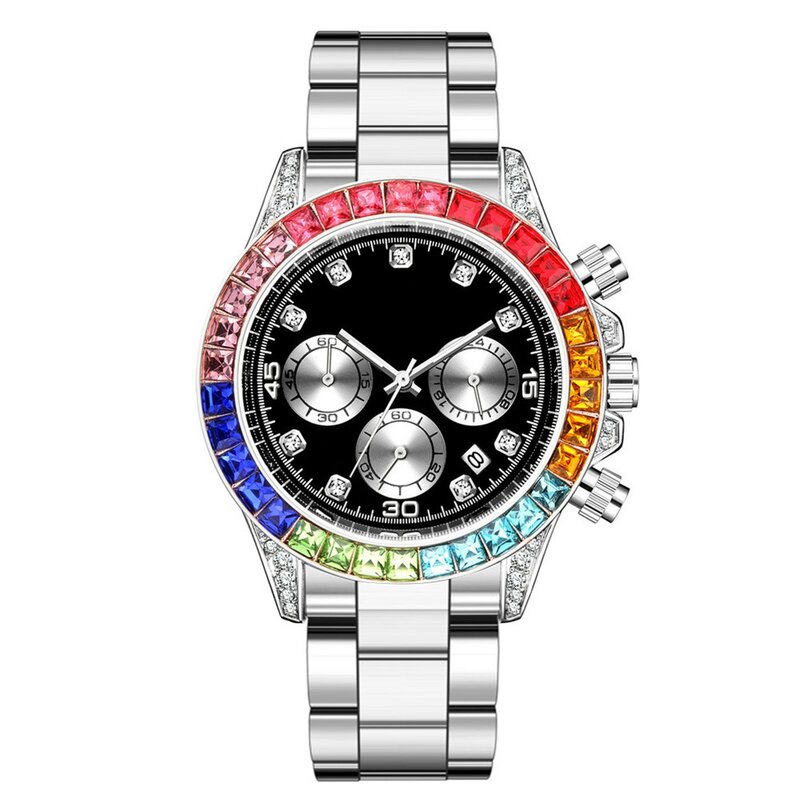 Uhren Für Männer Luxus Edelstahl Band Armbanduhr Diamant-verzierte Business Uhr Analog Quarz Uhren Relogio Masculino