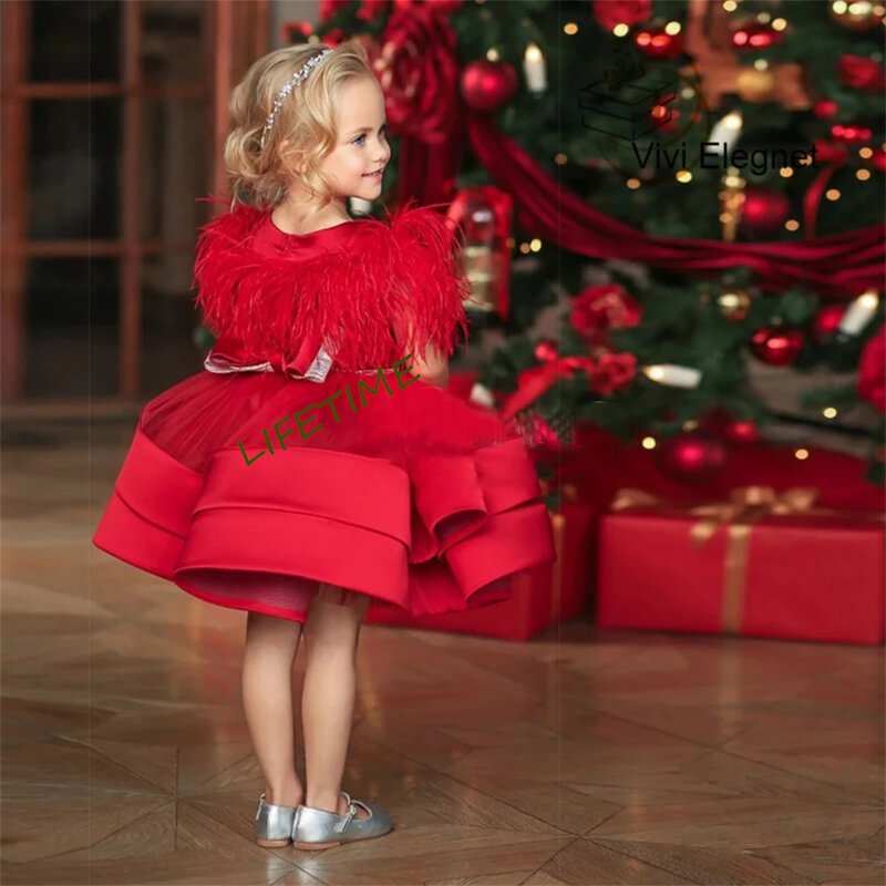 Burgundy Full Sleeve Flower Girls Dresses with Sequined 2023 Tiered Velvet Christmas Gowns Ttutu Knee Length فلور فتاة اللباس