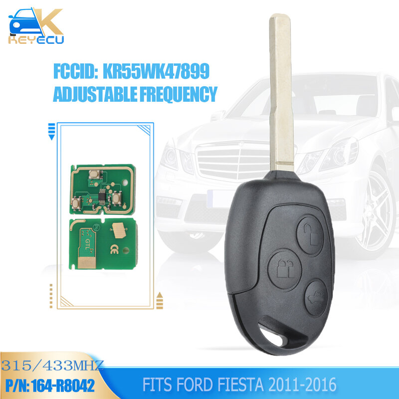 KEYECU KR55WK47899 315MHz / 433MHz 4D63 Chip Remote Key 3 Button Fob for 2011 2012 2013 2014 2015 2016 Ford Fiesta