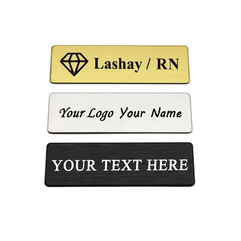 Placa de texto con grabado de su logotipo, insignia personalizada, Pin de broche, cinta de doble cara, imán de identificación, etiqueta de nombre de caja de correo de puerta, 6x2/7x2CM