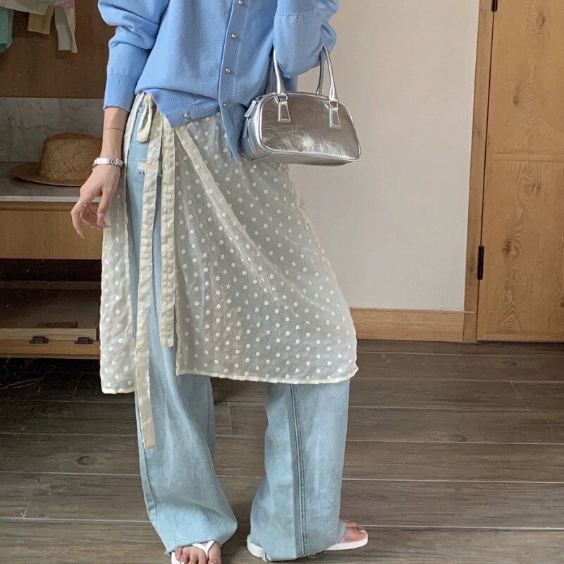 Falda de empalme de encaje Ins Blogger coreana para mujer, falda con lazo, falda con cordones, perspectiva Y2k