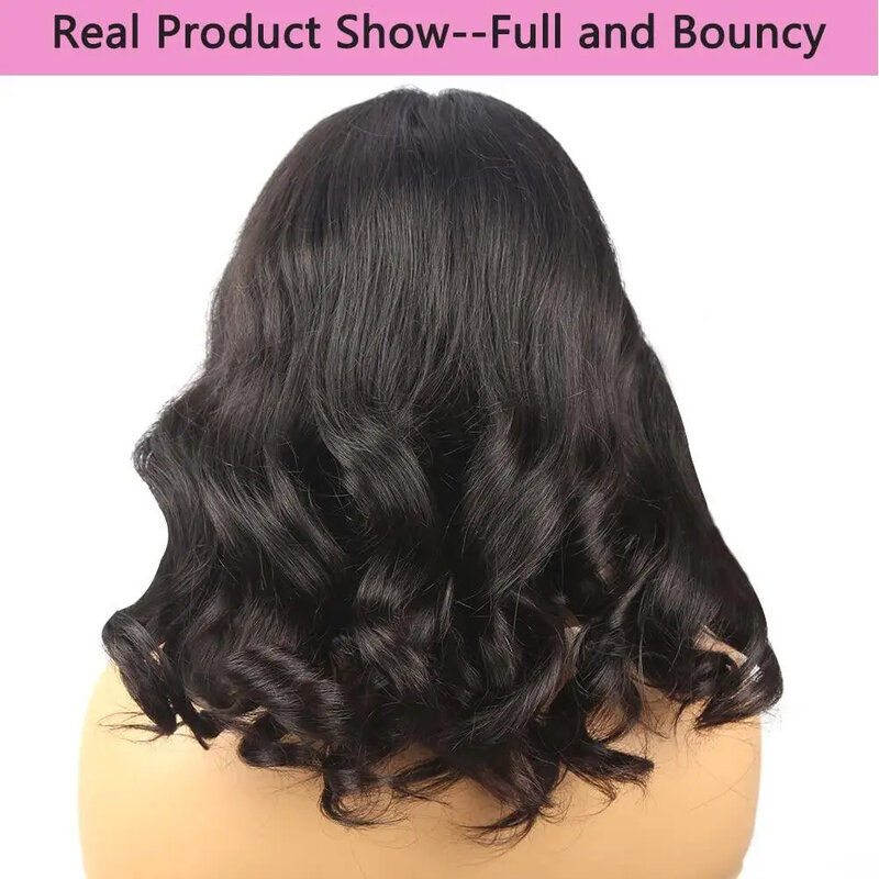 Peluca de cabello humano ondulado para mujeres negras, pelo corto Bob con encaje Frontal HD, sin pegamento, 13x4, peruano, virgen
