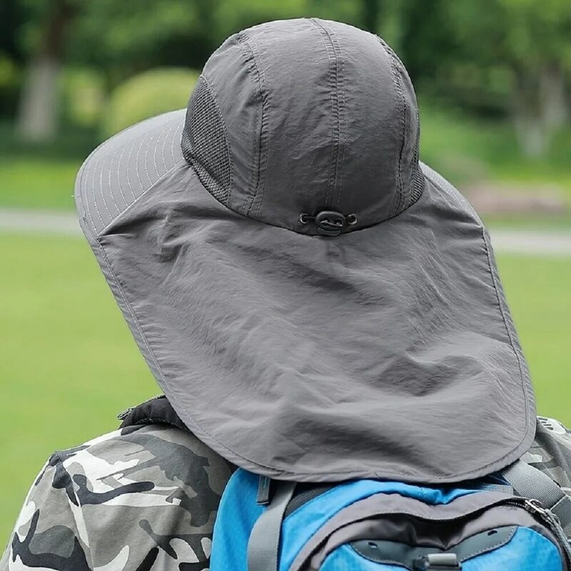 남성용 야외 방수 어부 모자, 넓은 챙 버킷 모자, 목 커버 포함, 여름 통기성 메쉬 자외선 차단 바이저, 자외선 차단 캡
