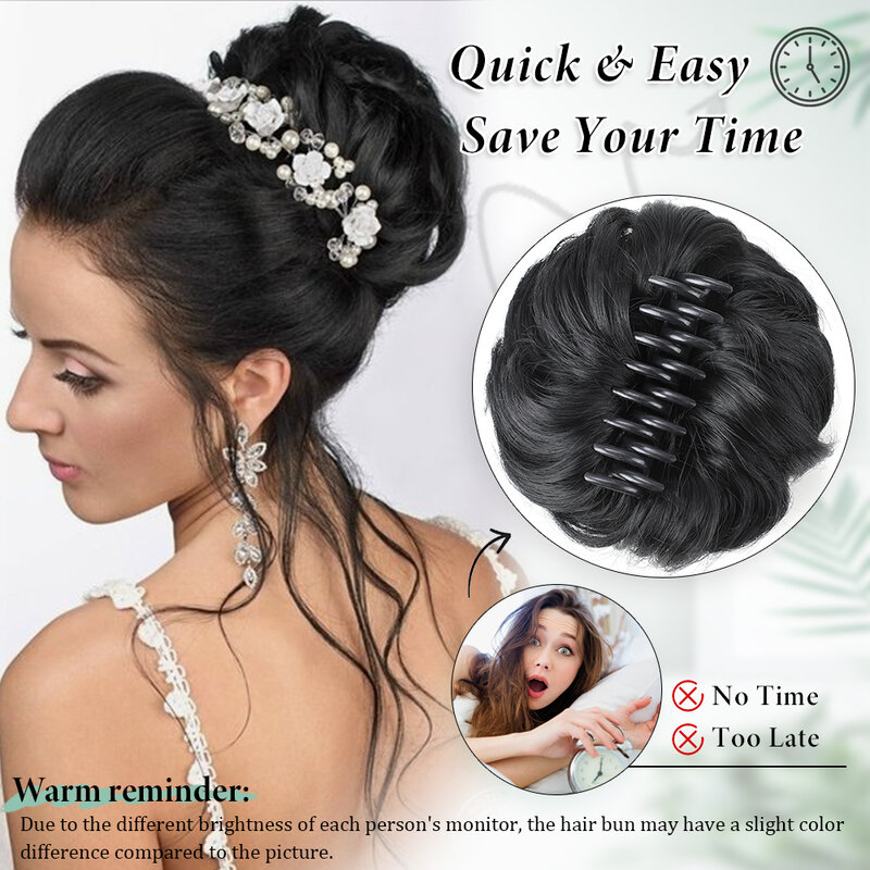 Messy Hair Bun Extensions Claw Clip Messy Bun Ponytail Wavy Curly Chignon Synthetic Tousled Updo Hairpieces for Women Girls