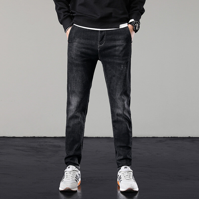 Moda outono inverno dos homens de algodão calças compridas casual masculino magro jeans