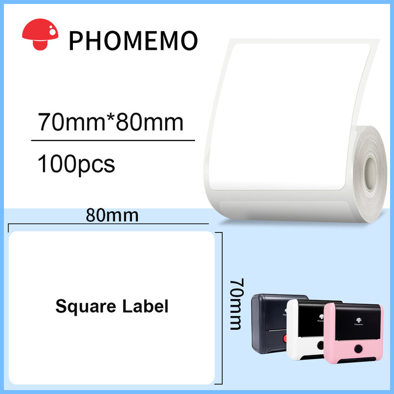 100pcs/Roll 70x80mm White Rectangle Self-Adhesive Thermal Label Sticker Paper Waterproof for Phomemo M110 M220 Label Printer
