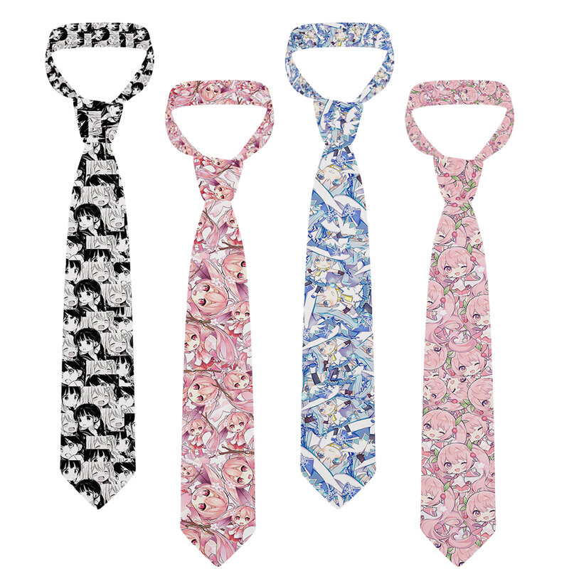Japońska kreskówka nadruk męski krawat moda casual 8cm kreatywny nowość krawat męskie unikalne akcesoria wesele prezent biznesowy