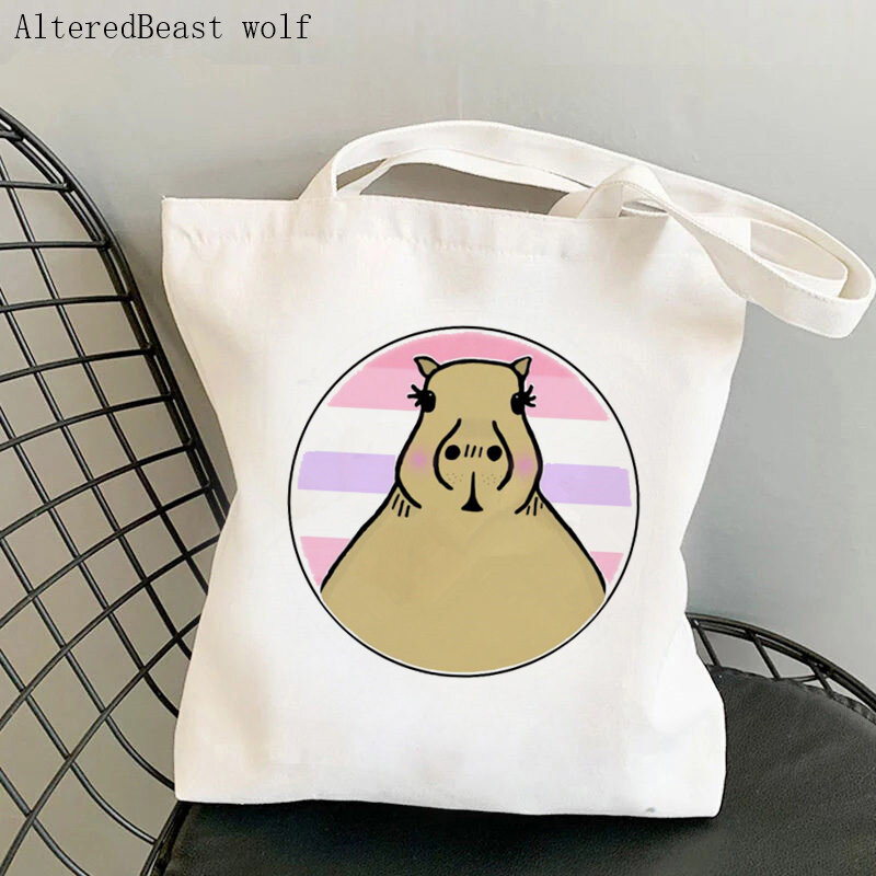 여성 구매자 가방 치료 요 자기 귀여운 capybar Kawaii 가방 하라주쿠 쇼핑 캔버스 구매자 가방 소녀 핸드백 토트 숄더 레이디 백