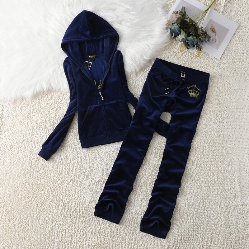 Juicy Grape Velvet Tracksuit Sets Women Outfit Tracksuit HoodiesTracksuit 2 Piece Set with Pocket Trousers and Jacket Sets