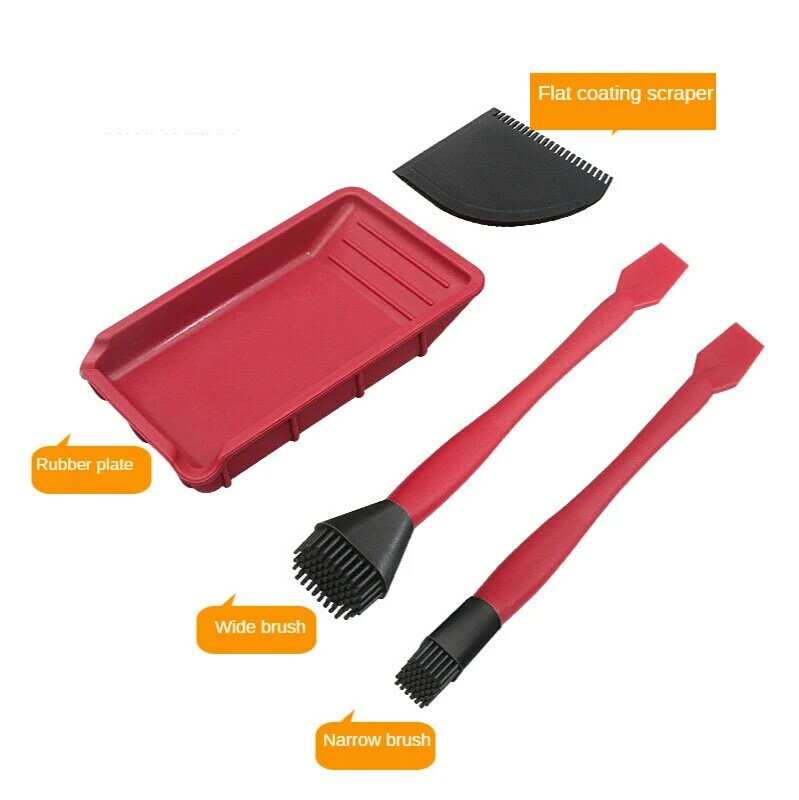 4PCS Soft Silicone Tray Wood Gluing Wide Brush Narrow Brush Thin Blade Shovel Flat Scraper Glue Woodworking Glue Tools Kit