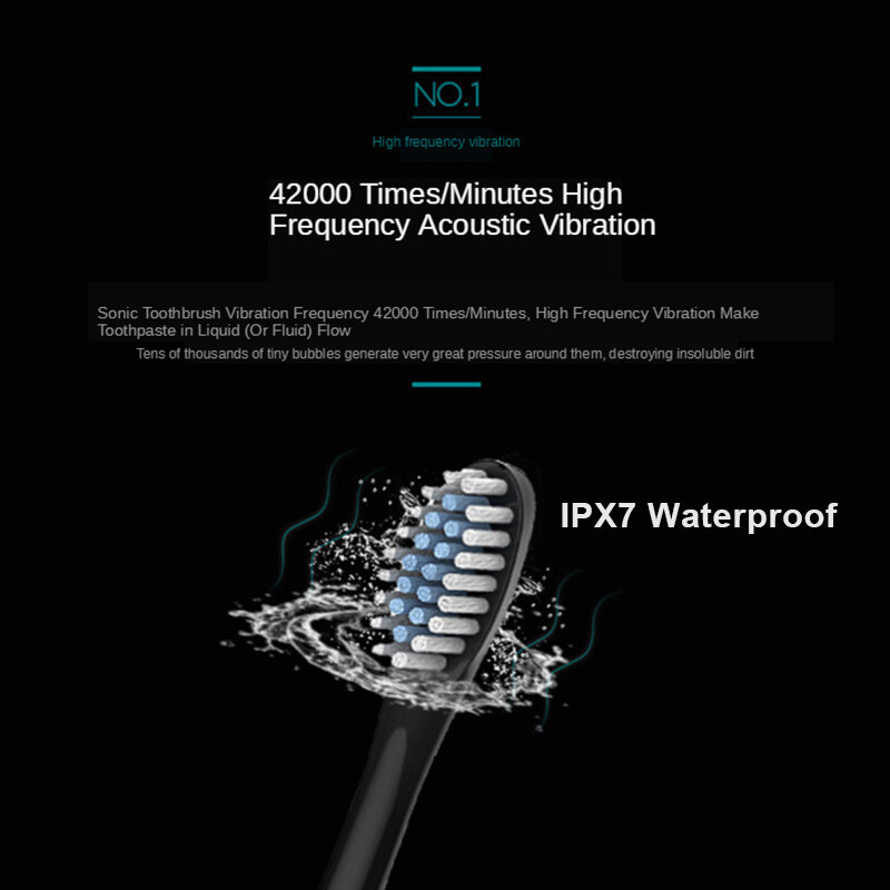 Sonic Elektrische Zahnbürste Ultra sonic Automatische USB Aufladbare IPX7 Wasserdicht Zahnbürste Austauschbare Zahnbürste Kopf J189