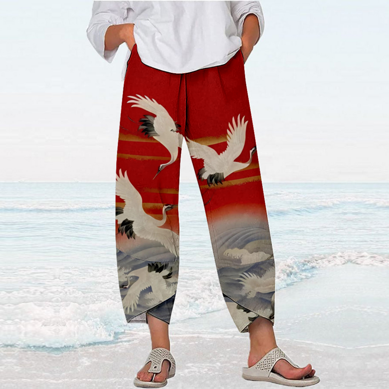 Summer Retro Print Pants Vintage Y2k Pants Streetwear Women Beach Trousers Loose Capri Pantalon Chic Joggers Women Clothes