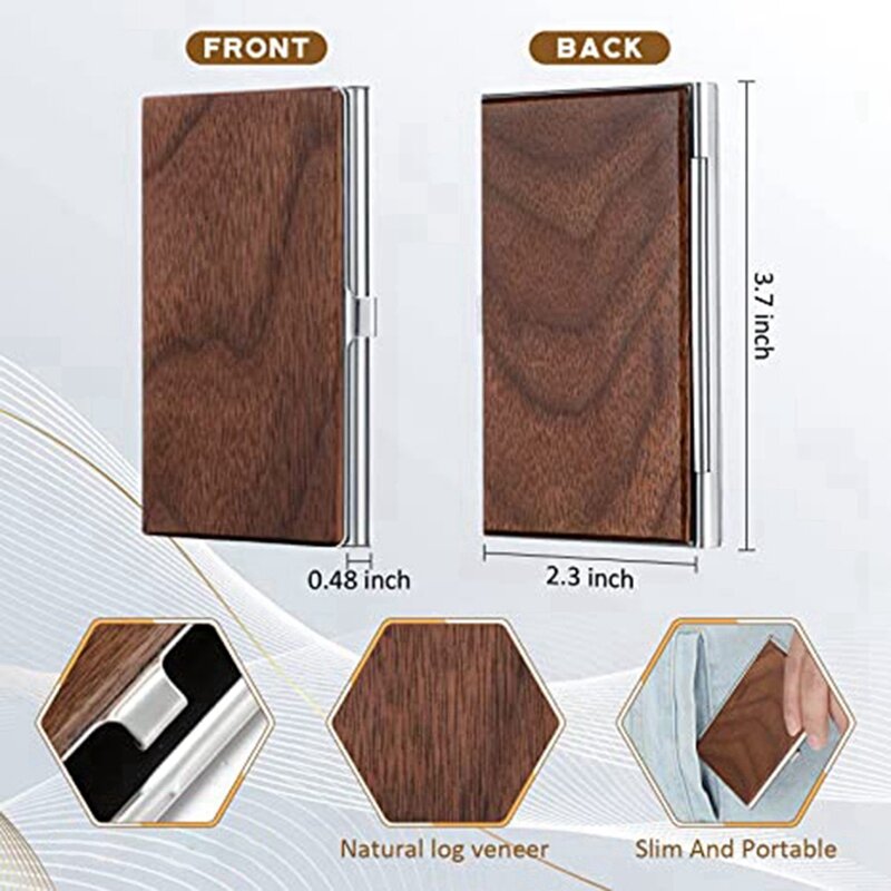 Wooden Business Card Holder Wood Grain Business Card Clip Slim Fit Walnut Wood And Stainless Steel Office Business