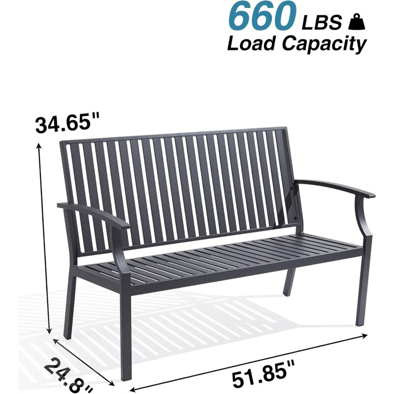 Garden Bench, 52" Aluminum Frame 3-Person Patio Bench with Anti-Rust, Porch Bench Furniture Memorial Benches, Outdoor Bench