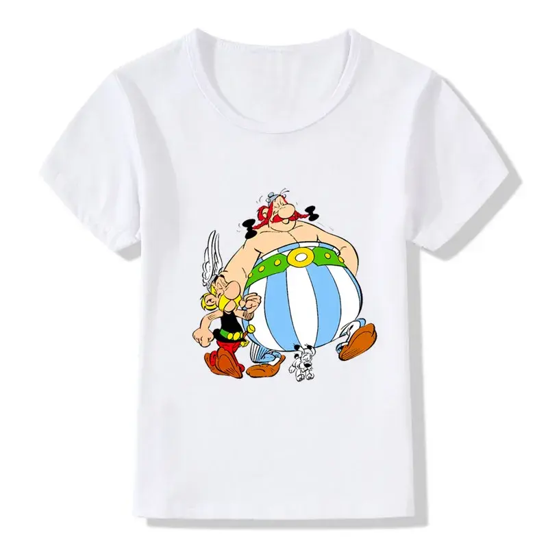 아스테릭스와 오벨릭스의 모험 만화 인쇄 재미 있는 소년 티셔츠 키즈 티셔츠, 여름 캐주얼 아기 소녀 의류 탑스 HKP5448