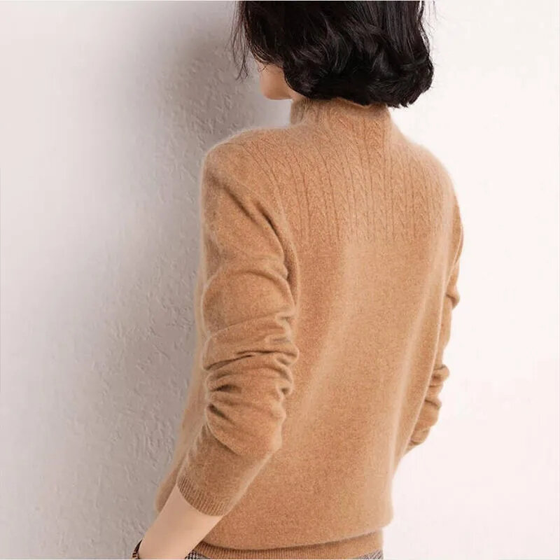 Women Knitting Pullover Sweater New Long Sleeve Bottom Shirt Slim Half Turtleneck Sweaters Autumn Winter Soft Blouse Jumper Tops