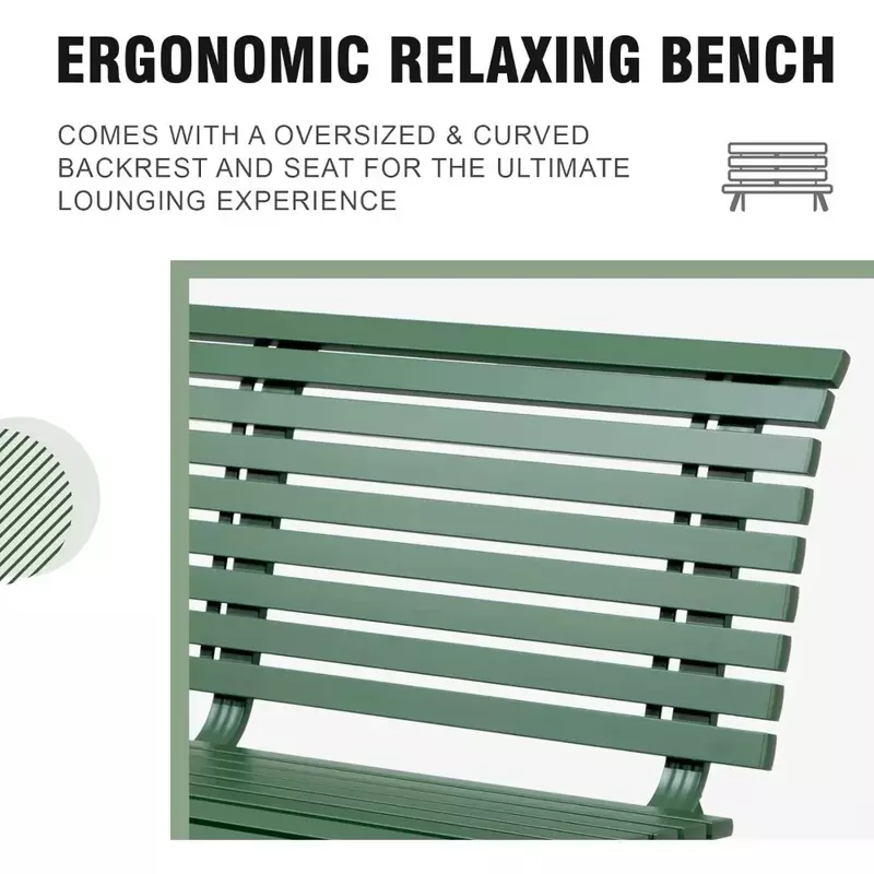 Aluminiowe ławka ogrodowa zewnętrzne, meble na werandę na Patio, listwowa konstrukcja z oparciem, zielone ławki Patio