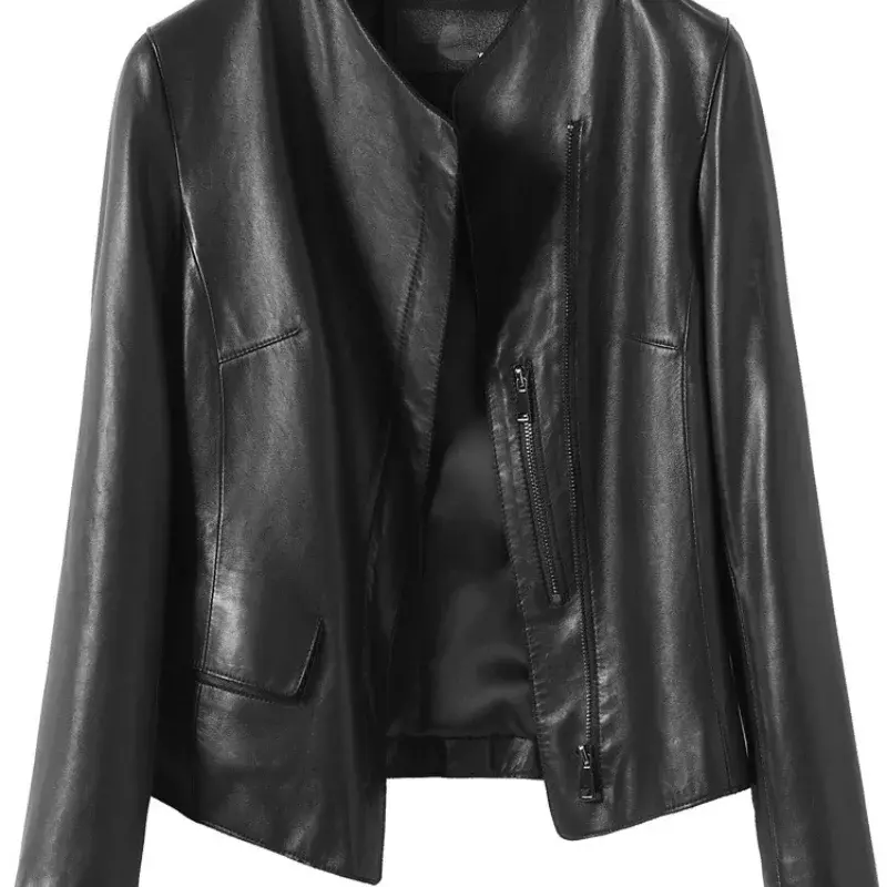Moda feminina de alta qualidade real casaco de pele carneiro das mulheres primavera curto da motocicleta jaqueta feminina casacos mujer chaqueta