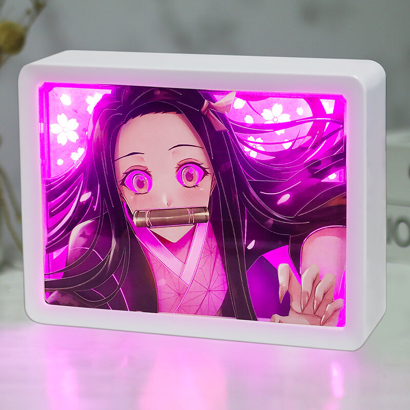 Demon Slayer Paper Cut Light Box, Anime LED Night Light, USB Shadow Box, Cadre blanc, Décoration de chambre, Bricolage, Cadeau personnalisé