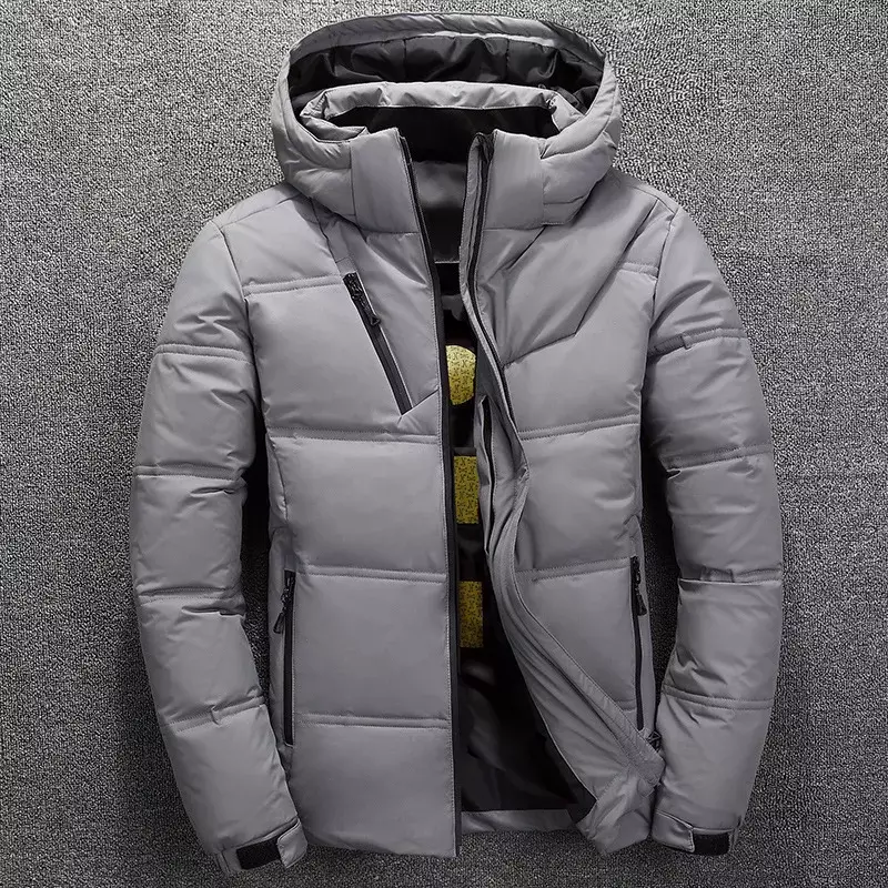 Jaket bertudung untuk pria, pakaian luar tebal hangat penahan angin salju musim gugur musim dingin, jaket Parka Puffer bertudung untuk pria