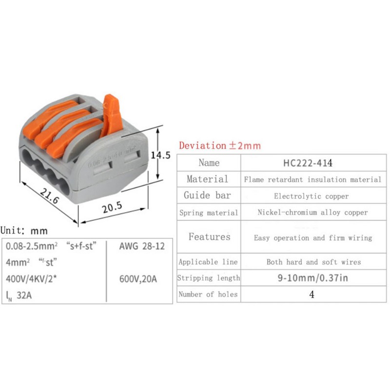 Универсальные клеммы, блочный штепсельный соединитель для электрического провода, тип проводки 222-412 413 414 415 418, Кабельный соединитель