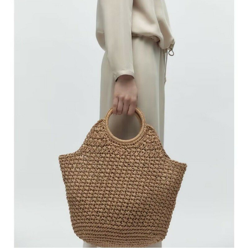 Novo papel tecido portátil praia saco saco moda viajante mulheres's saco