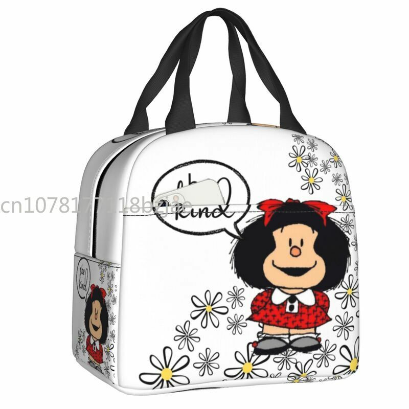 Manta de Mafalda a cuadros de Anime para niños, bolsa de almuerzo aislada, bolso de mano, lindo Kawaii, enfriador térmico portátil, fiambrera de comida, escuela