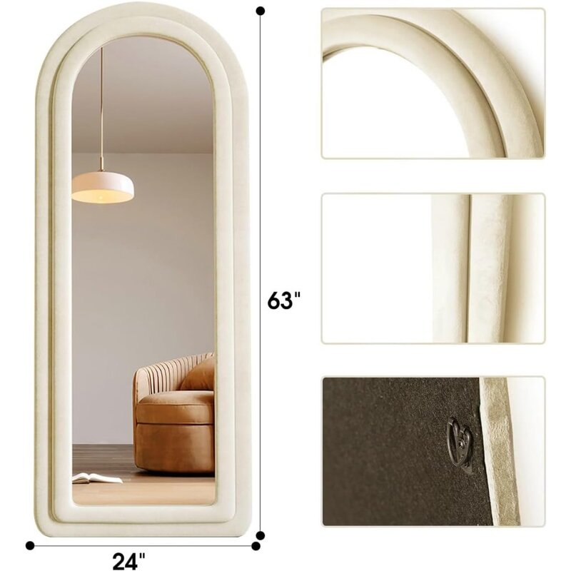 BEVERDY-Arched Full Length Floor Mirror,Full Body Mirror, Independente, montado na parede, 63x24 polegadas