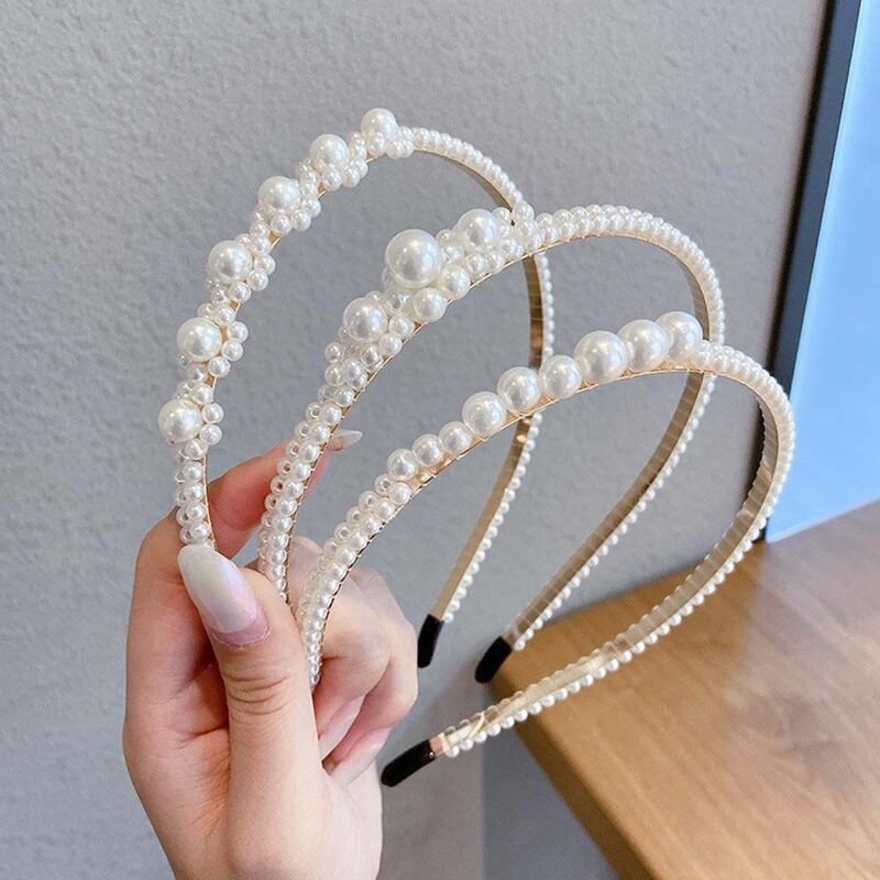 Einfache Gold Metall Haar Reifen Hochzeit Ornamente Haarschmuck Perle Haar Reifen Frauen Stirnband Perle Stirnband koreanische Haar bänder