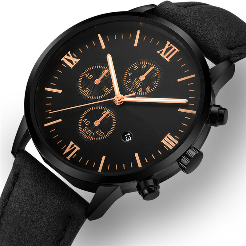 Męski zegarek analogowy kwarcowy kalendarz zegarek Quartz z datą ze skórzanym paskiem dla spotkanie biznesowe randki d88