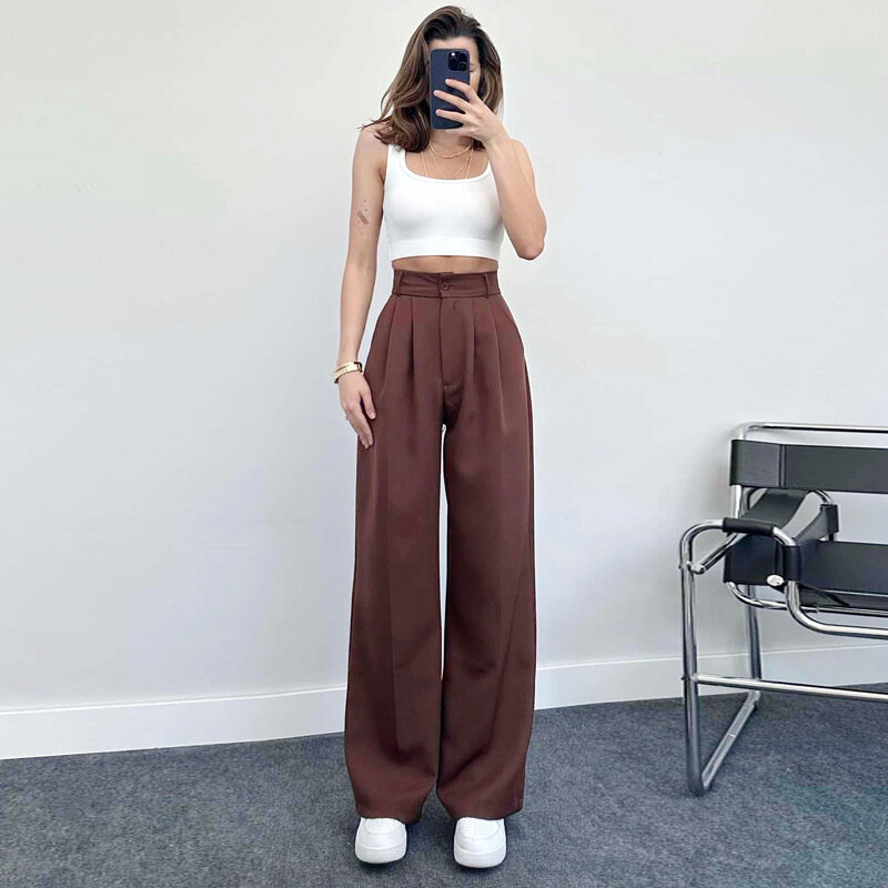 Oversized Casual Pants for Women Wide Leg Pants Elegant High Waisted Dressy Trousers Solid Straight Long Work Pants with Pockets