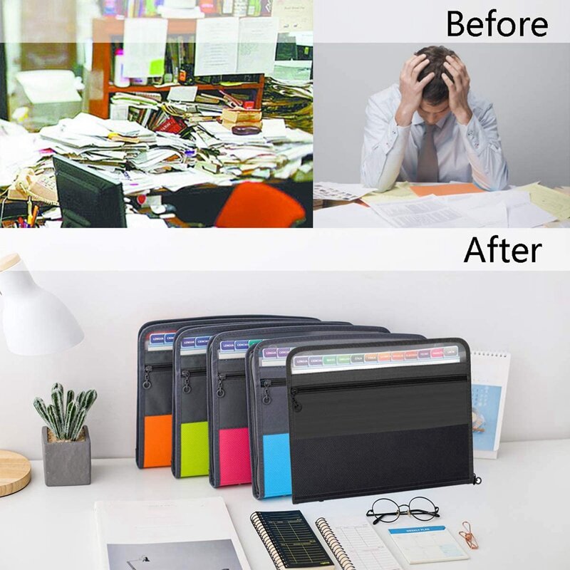 3x13 карманов, расширяющаяся папка для файлов, A4, пластиковый бумажник для документов, органайзер для личного офиса, цвет черный