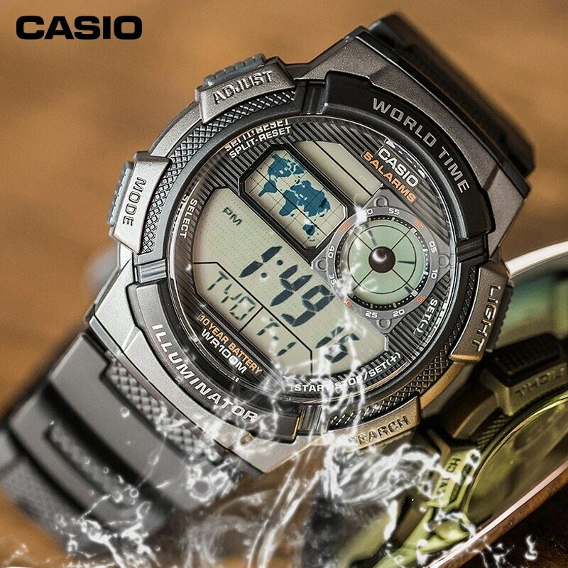 Casio-WSports relógio para estudantes do sexo masculino, cronômetro digital à prova d'água, guia multifuncional, data, AE-1000W, 1500W, 1100WSports